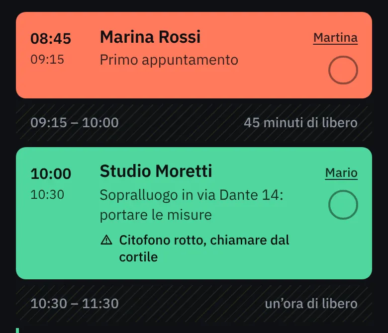 Due appuntamenti colorati in agenda, con il tempo libero fra l'uno e l'altro.