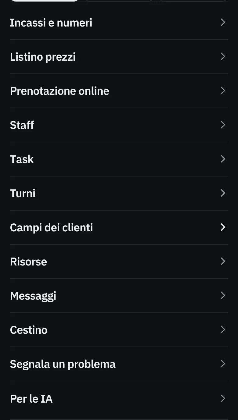 L'elenco delle voci delle impostazioni.